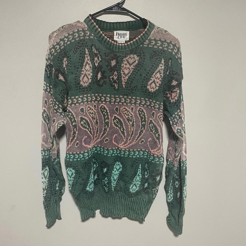 Private Club Green and Pink Patterned Sweater womens size medium